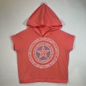Marvel Pink Captain America Paisley Shield Short Sleeve Hooded Shirt Size XL